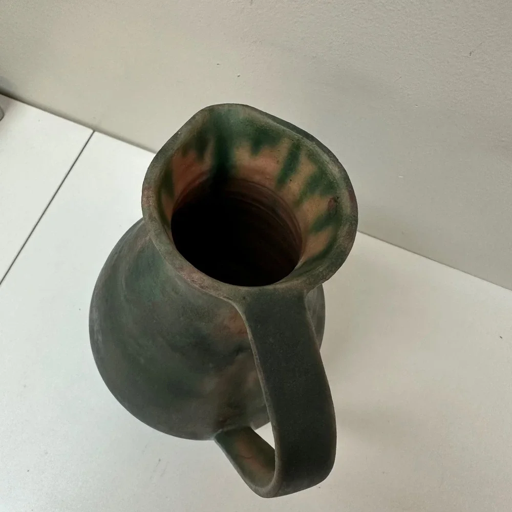 Jasba Keramik West German Art Pottery Ewer Pitcher Green Matte Glaze 1545B 10in